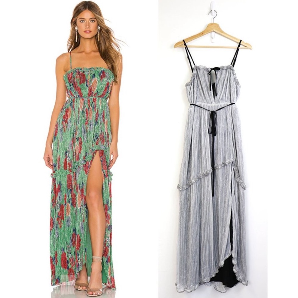 NEW Lovers + Friends Tamira Slit Maxi Gown Metallic Rare